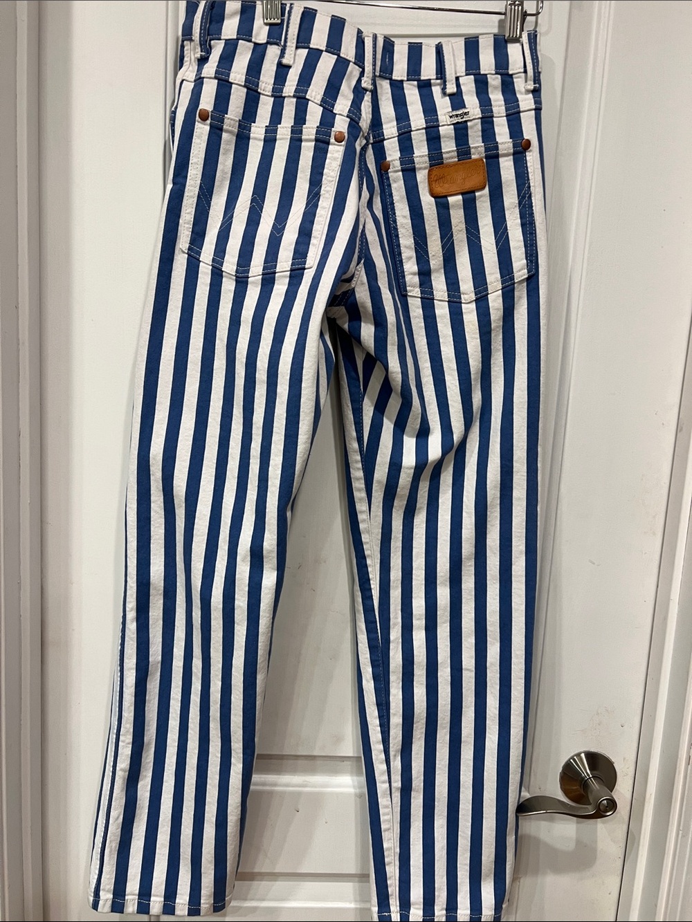 Wrangler Blue and White Vertical Stripe Jeans Pocket Detail